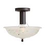 Vintage Semi Flush Mount Sweet Floral Motif within Embossed Prismatic Shade Bead Chain Fixture