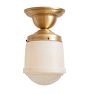 Petite Semi Flush Mount with Vintage Glass Shade White Sides Clear Prismatic Bottom