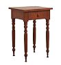 Antique Sheraton Style Side Table in Cherry with Drawer and Turned Legs and Cosmetic Crack