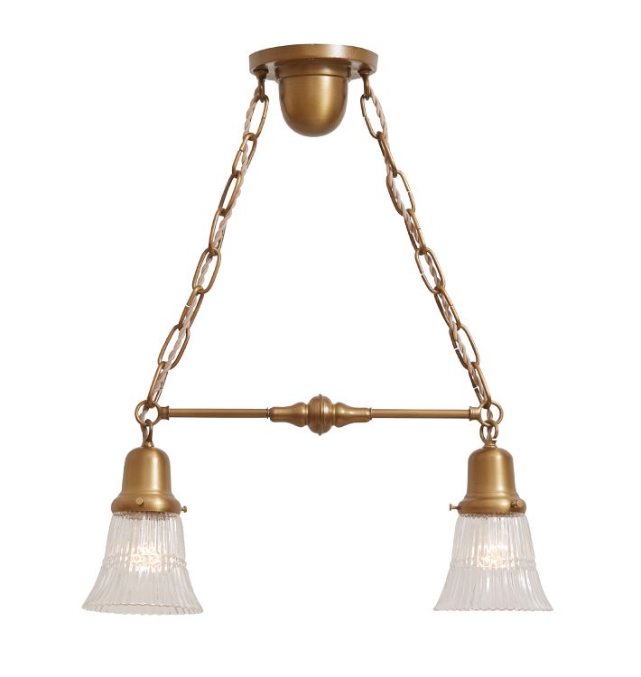 Vintage Pendant 2 Light with Spreader and Clear Glass Shades