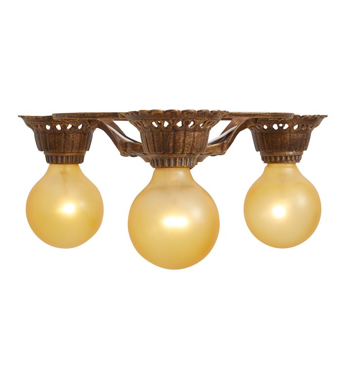Vintage Decorative Flush Mount Cast 3 Light Bare Bulb Classical Revival