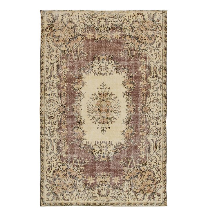 Vintage Medallion Handknotted Violet Wool Rug - 9'10" x 6'4"