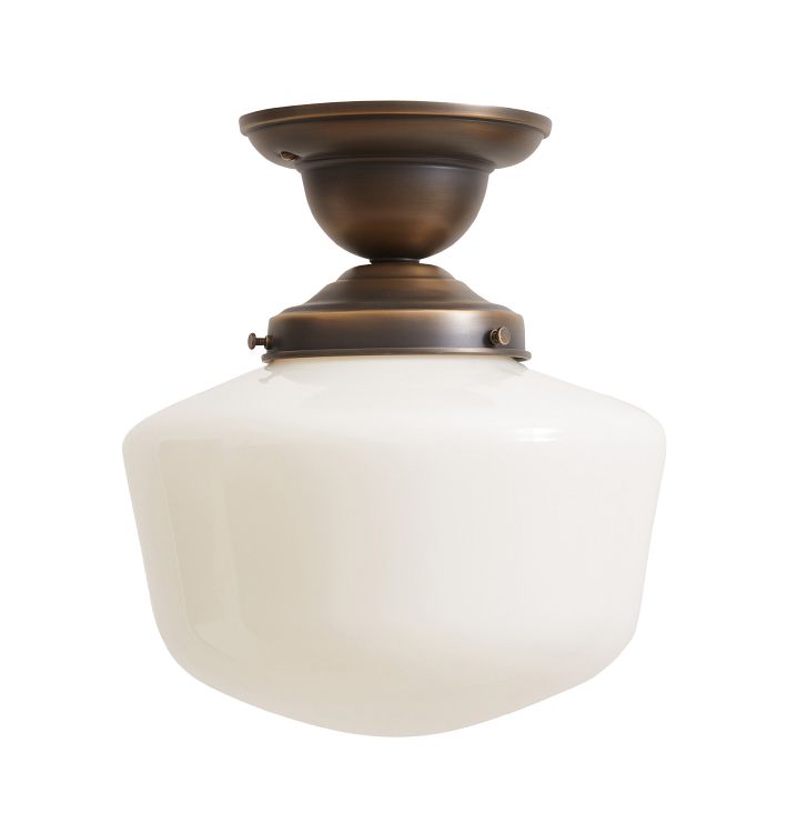 Semi Flush Mount with Vintage Schoolhouse Opal Glass Shade