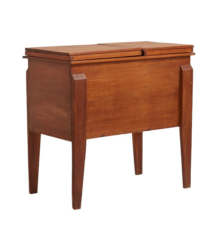 Early Wooden Sugar Chest on Tall Legs with Two Lift Top Interior Compartments