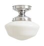 Vintage Chrome Semi Flush Mount with Opal Schoolhouse Glass Shade