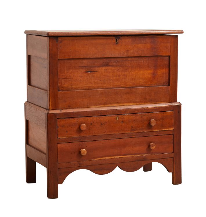 Vintage Wooden Sugar Chest with Lift Top Storage and 2 Bottom Drawers
