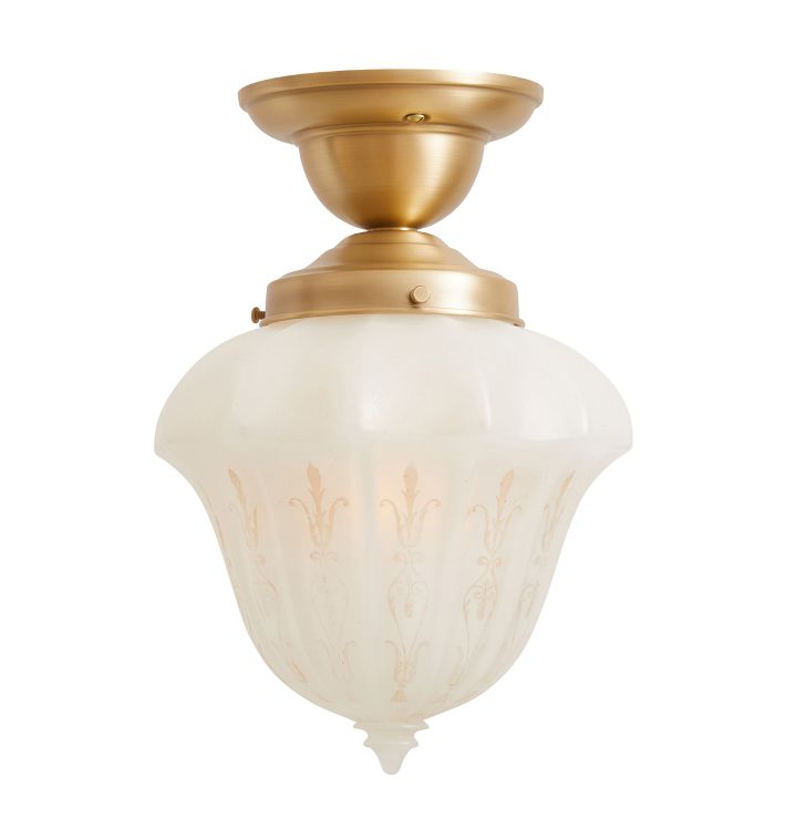 Semi Flush Mount with Vintage Decorative Frosted Glass Etched Shade