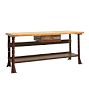 Vintage Industrial Metal Workbench with Thick Wood Top