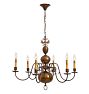Vintage Flemish Style  6 Arm Candle Chandelier with Bird Motifs Dutch