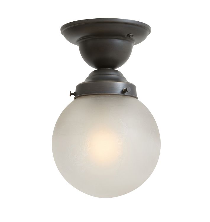 Semi Flush Mount with Vintage Globe Frosted Glass Shade with Etched Floral Motif