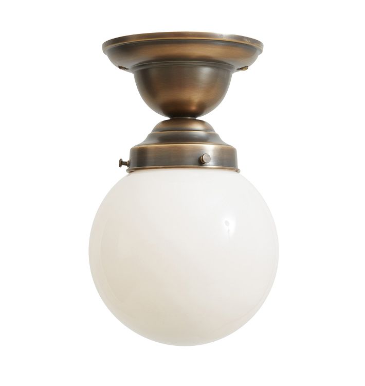 Semi Flush Mount with Vintage Schoolhouse Globe Opal Glass Shade