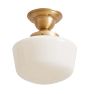 Semi Flush Mount with Vintage Opal Glass Schoolhouse Shade