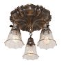 Vintage Sheffield Flush Mount Pan Fixture with 3 Lights and Clear Striped Shades
