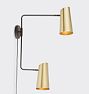 Cypress Double Swing-Arm Plug-In Sconce, Oil-Rubbed Bronze - Brushed Satin Brass Shade