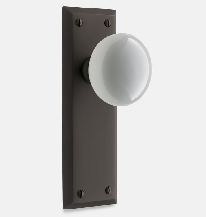 Putman White Porcelain Knob Mortise Interior Door Set, Oil-Rubbed Bronze Passage Left