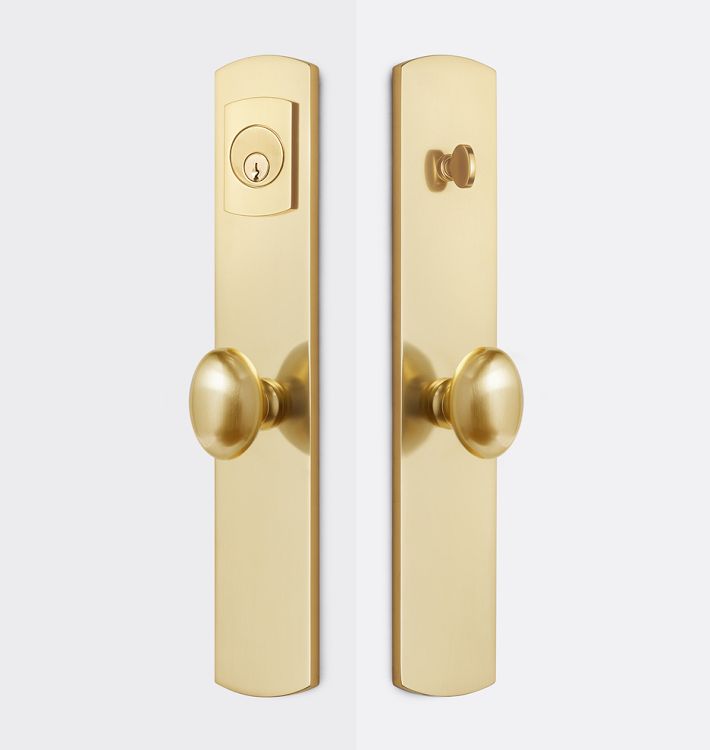Arched Knob Exterior Door Hardware Tube Latch Set, Oval - Aged Brass