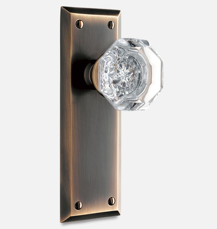 Putman Octagonal Crystal Knob Mortise Interior Door Set, Burnished Antique Passage Left
