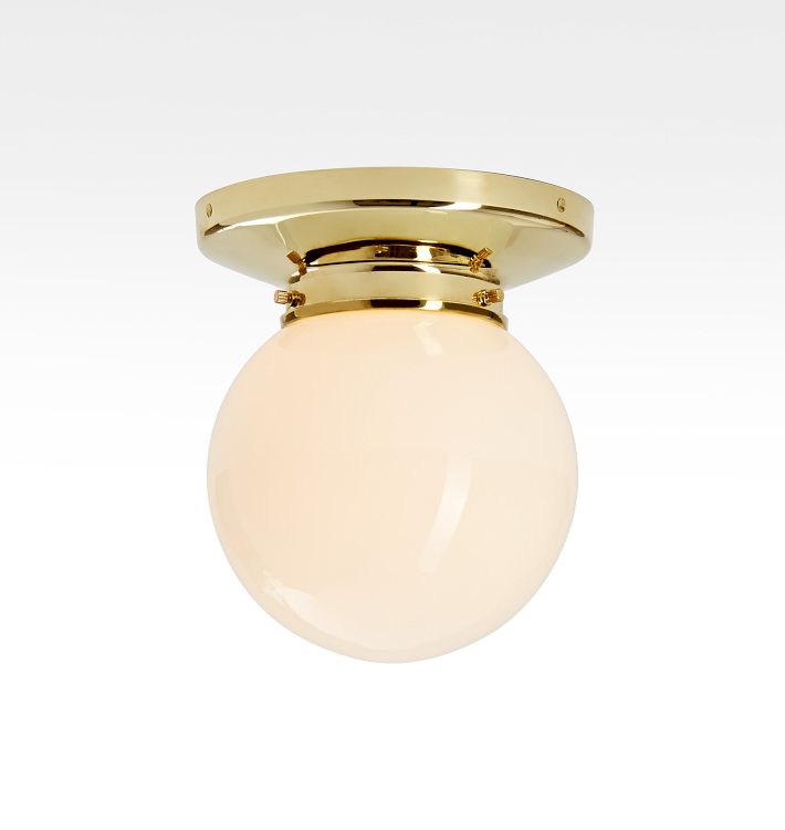 Foster 3-1/4" Fitter Flush Mount, Lacquered Brass - Opal Globe Shade