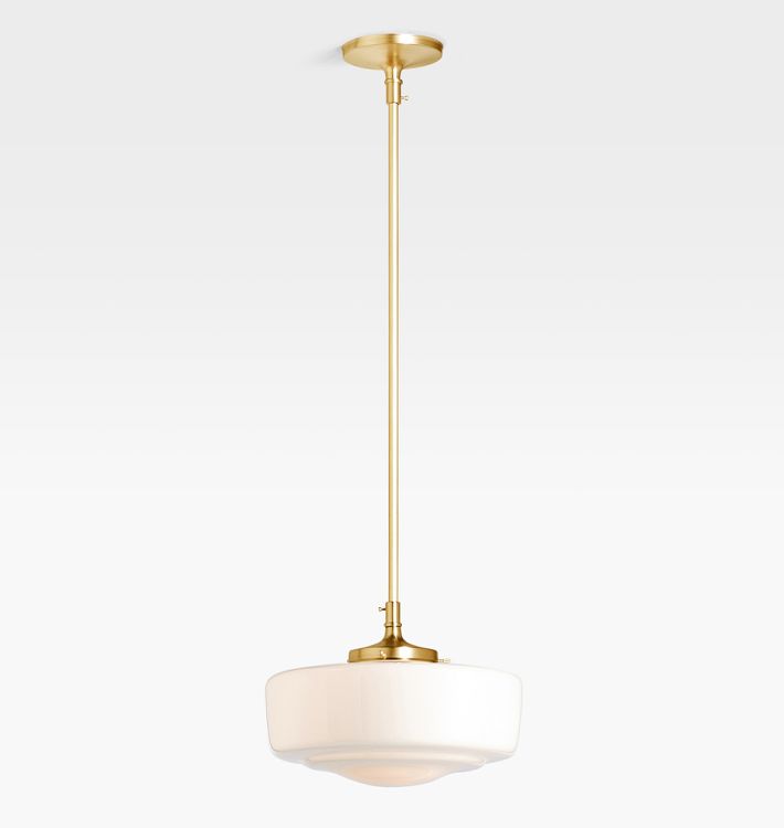 Eastmoreland 4" Fitter Pendant, Aged Brass - 12" Opal Eastmoreland Shade - 40" Length
