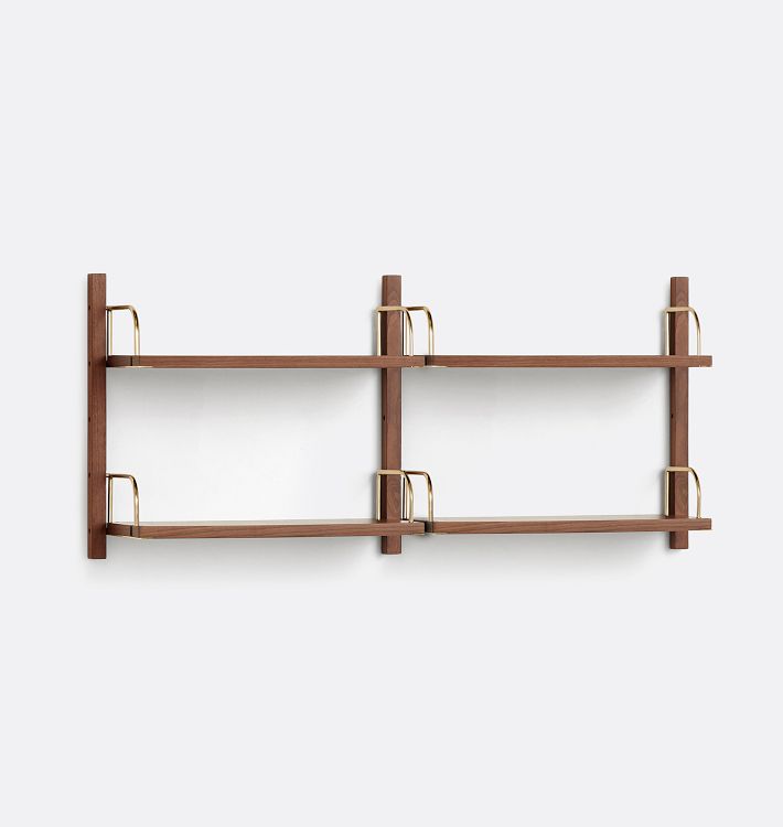 Hart Modular Walnut Double Shelf Set Of 2, 24 inch - Aged Brass