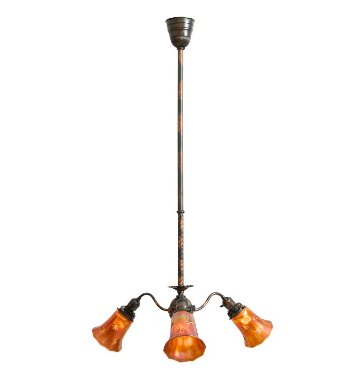 Vintage Chandelier Victorian 3-Arm Electric Copper Flashed
