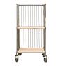Vintage Industrial Two-Tier Steel Frame Rolling Rack with Plywood Shelving