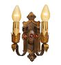 Vintage Romance Revival Bronze Double-Candle Sconce with Florets Backplate