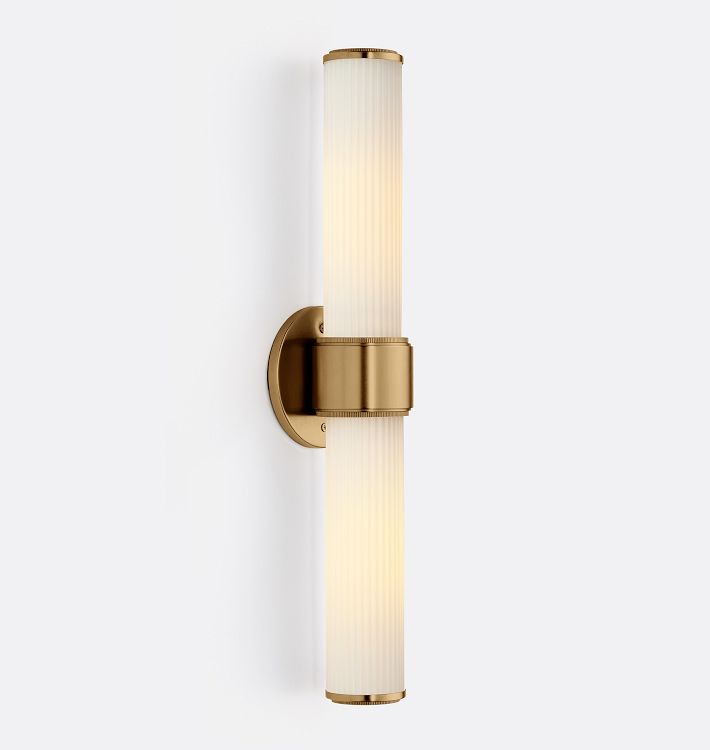 Rigdon Double Glass Sconce, 21-3/8" -  Heritage Brass - Reeded Glass