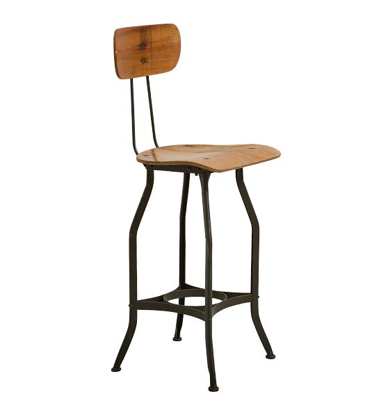 Vintage Industrial Angled-Steel Green Stool with No Backrest