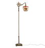 Vintage Cast Arm Floor Lamp with Painted Flowers on Glass Shade