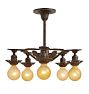 Vintage Classical Revival 5 Arm Bare Bulb Chandelier with Warm Brass Highlights