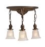 Vintage Classical Revival Pan Flush Mount 3 Drop Lights with Holophane Glass Shades