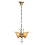 Incredible Vintage Art Deco 2 Light Pendant w Decorative Cast Body and Graditated Orange Etched Glass Slipper Shades