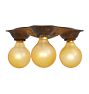 Vintage Flush Mount 3 Light Bare Bulb Cast Iron with Hammered Detail