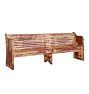 Vintage Wood Bench with Slatted Backrest  High Arms and Worn Paint