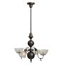 Voluminous Vintage Victorian 4 Light Chandelier 2x2 Gas Electric with Acid Etched Glass Shades
