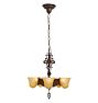 Vintage Art Deco Chandelier Cast Brass Bosy with 5 Lights Etched Amber Glass Shades