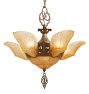 Impressive Vintage Art Deco Chandelier Cast Body and Amber Glass Etched Slipper Shades