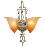 Incredible Vintage Art Deco 2 Light Pendant w Decorative Cast Body and Graditated Orange Etched Glass Slipper Shades