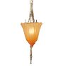 Incredible Vintage Art Deco 2 Light Pendant w Decorative Cast Body and Graditated Orange Etched Glass Slipper Shades