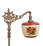 Vintage Cast Arm Floor Lamp with Painted Flowers on Glass Shade