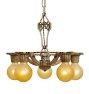 Vintage Classical Revival 5 Arm Bare Bulb Chandelier in Original Finish