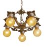 Vintage Classical Revival 5 Arm Bare Bulb Chandelier in Original Finish