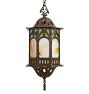 Vintage Classical Revival Lantern Pendant with Multi Color Art Glass