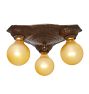 Vintage Flush Mount 3 Light Bare Bulb Cast Iron with Hammered Detail