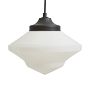 Vintage Mid-Century Modern Pendant with Original 14" Opalescent Glass Schoolhouse Shade