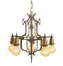 Vintage Romance Revival 5 Light Chandelier Bare Bulb with Hammer Brass details