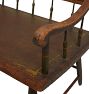 Beautiful Vintage Wooden Bench Early American with Worn Hand Painted Motifs and Curved Arms