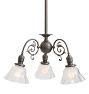Ornate Vintage Victorian 3 Arm Electric Chandelier with Acid Etched Ruffled Glass Shades