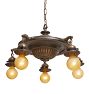 Vintage Classical Revival 5 Arm Bare Bulb Pan Chandelier